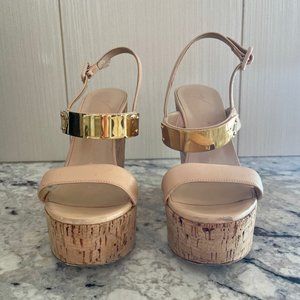 Giuseppe Zanotti Tan & Gold Plated Strappy Wedges